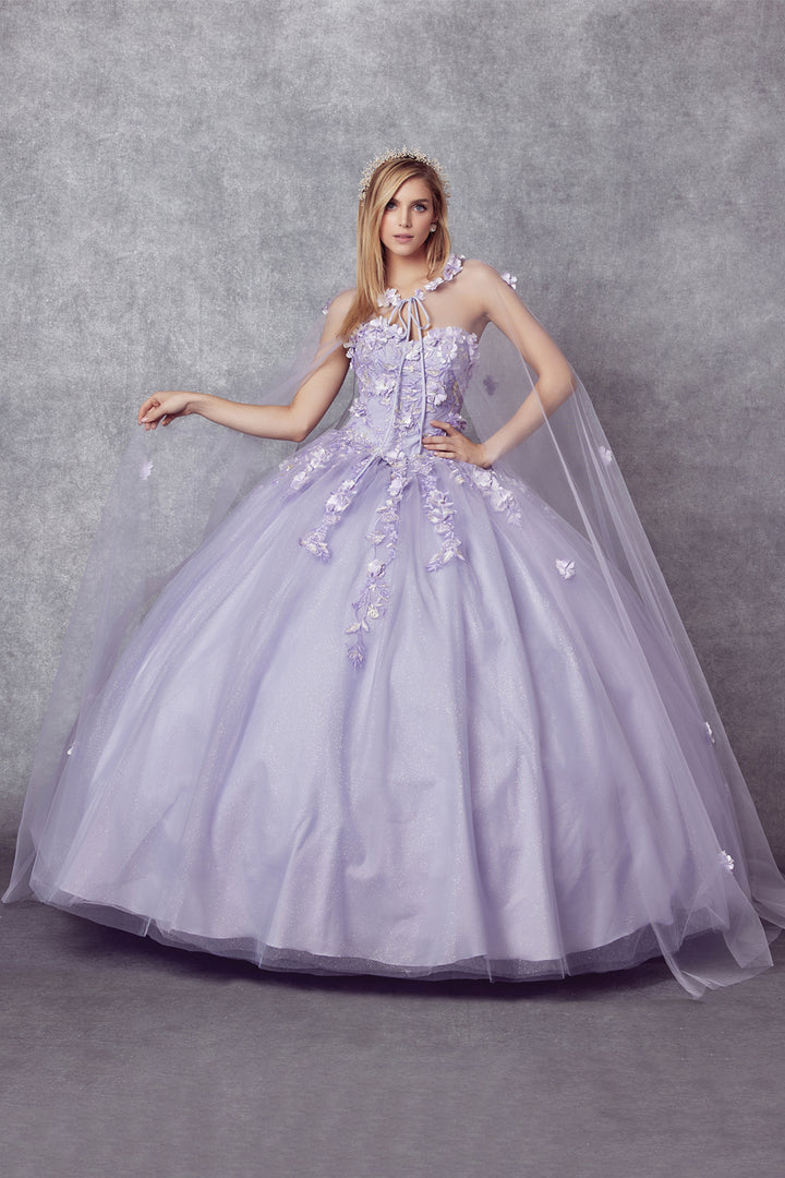Juliet 1435 strapless ball gown quinceanera dress full front view, option 2