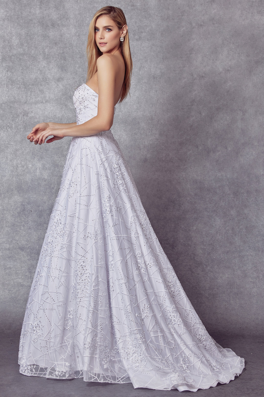 Juliet 692W bridal gown side view with train