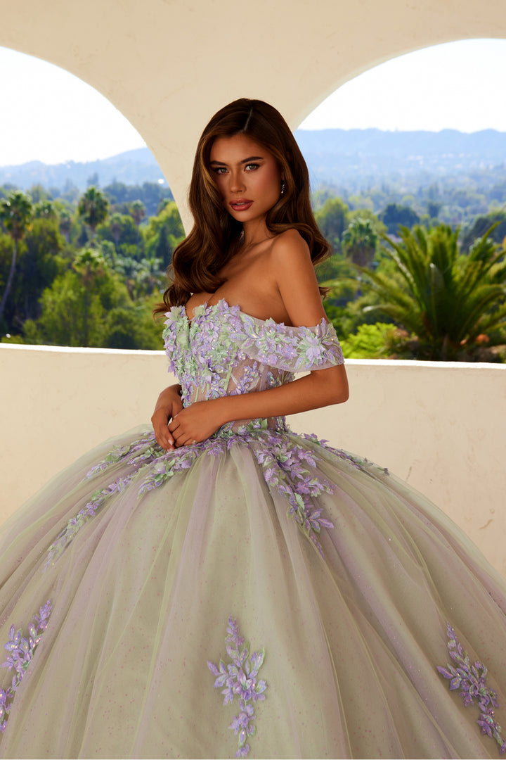 Juliet JT1479J quinceanera ball gown off-shoulder bodice detail view