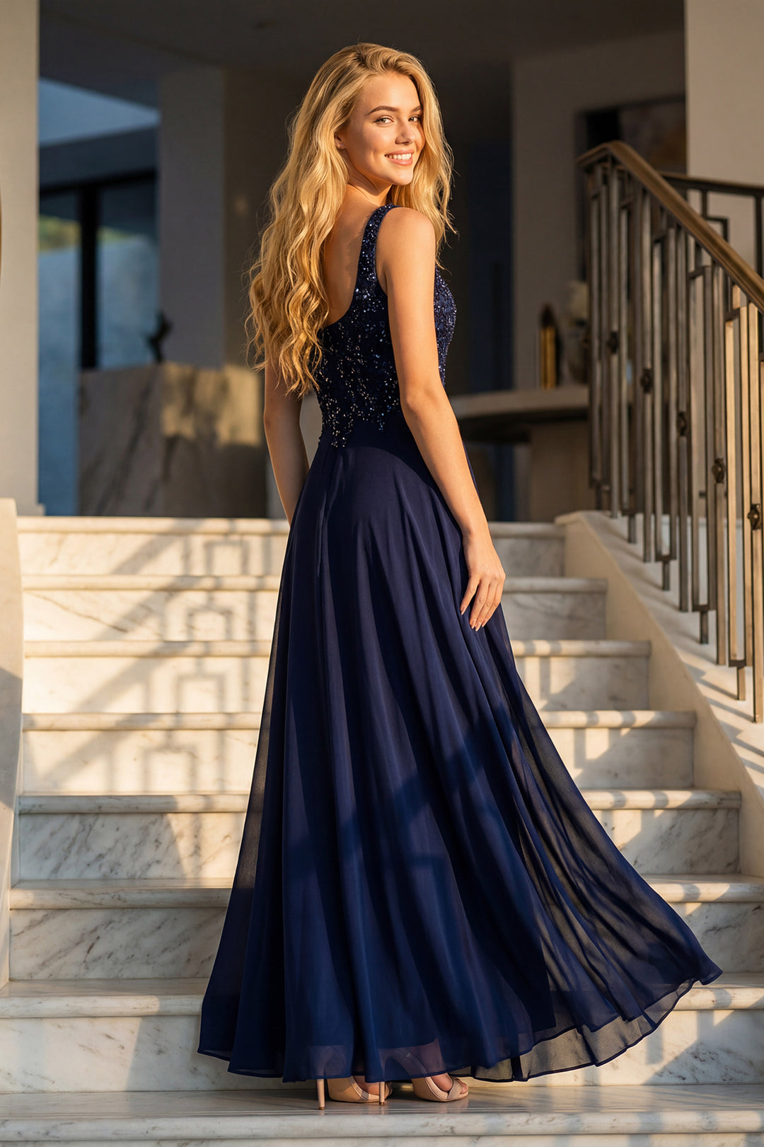 Juliet JTM21L beaded two-piece mother of the bride dress back view of sleeveless beaded bodice, option 3
