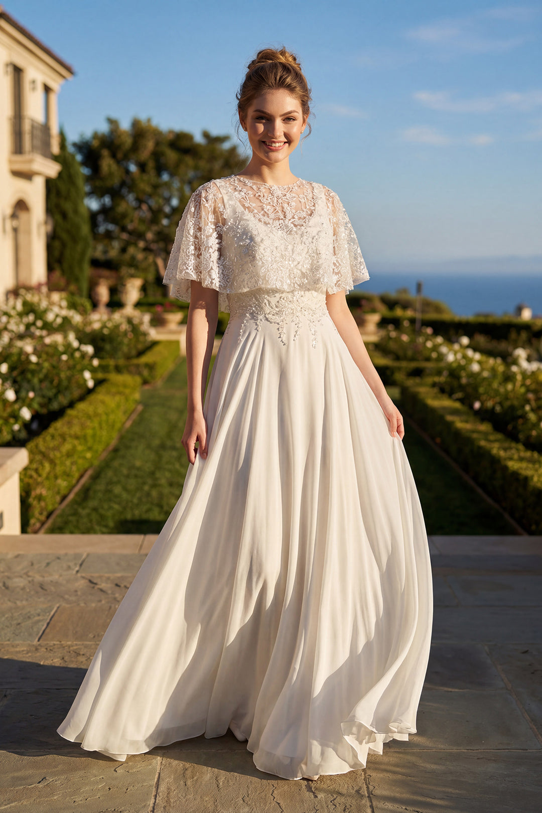 Juliet JTM21LW two-piece beaded flutter sleeve top mother of the bride dress front view