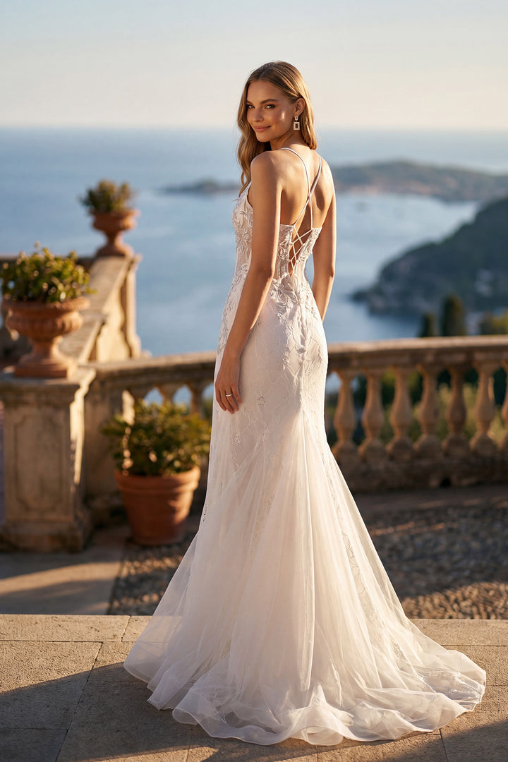 Juliet JT2481UW mermaid bridal gown back view with lace-up back