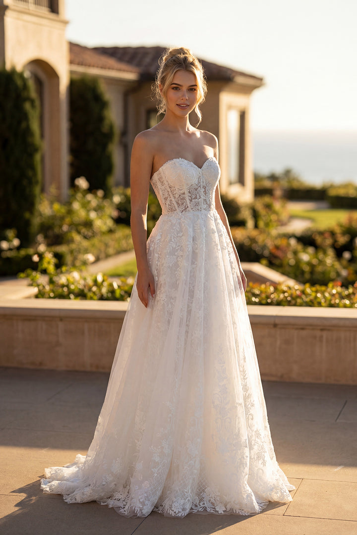 Juliet JT2670SW strapless sweetheart corset bodice bridal gown front view, option 2
