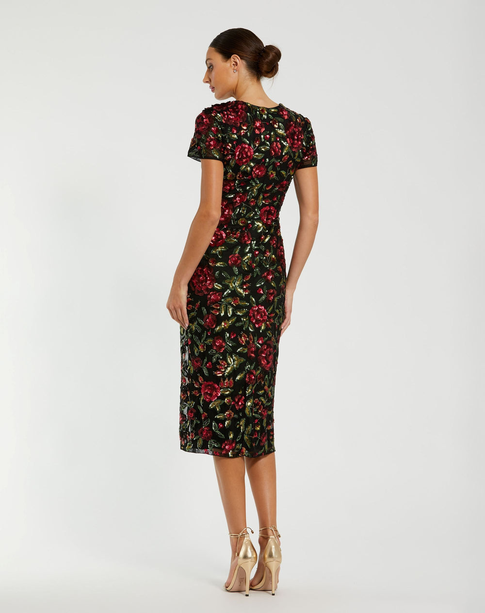 Mac Duggal 10075 High Neck Floral Embellished Midi Dress