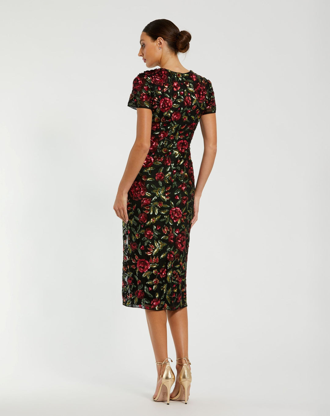 Mac Duggal 10075 High Neck Floral Embellished Midi Dress