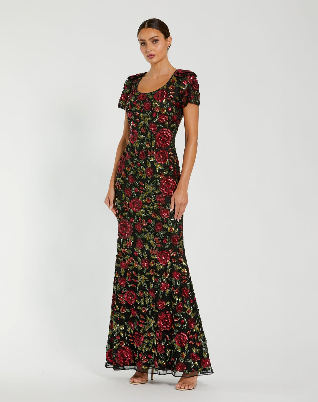 Mac Duggal 10076 Floral Sequin Scoop Neck Trumpet Gown