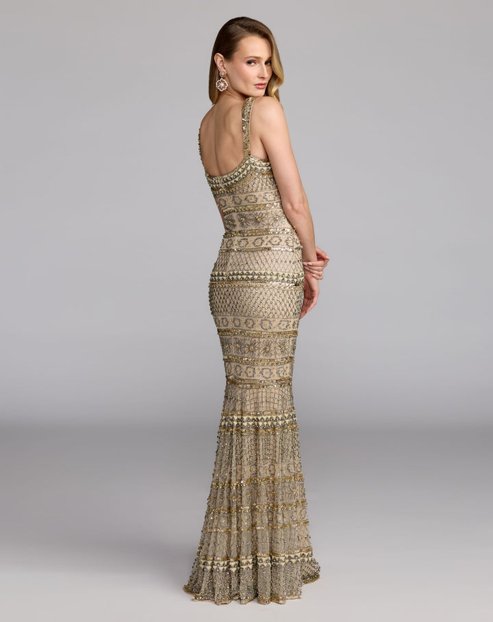 Mac Duggal 10114 Sleeveless Square Neck Beaded Gown