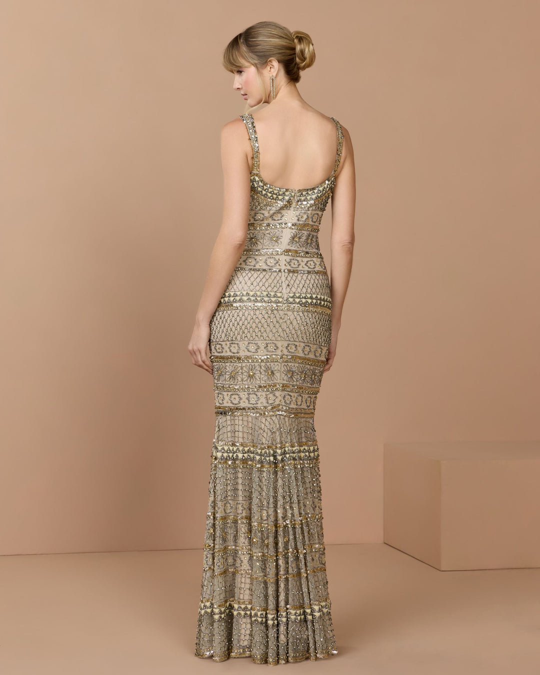Mac Duggal 10114 Sleeveless Square Neck Beaded Gown