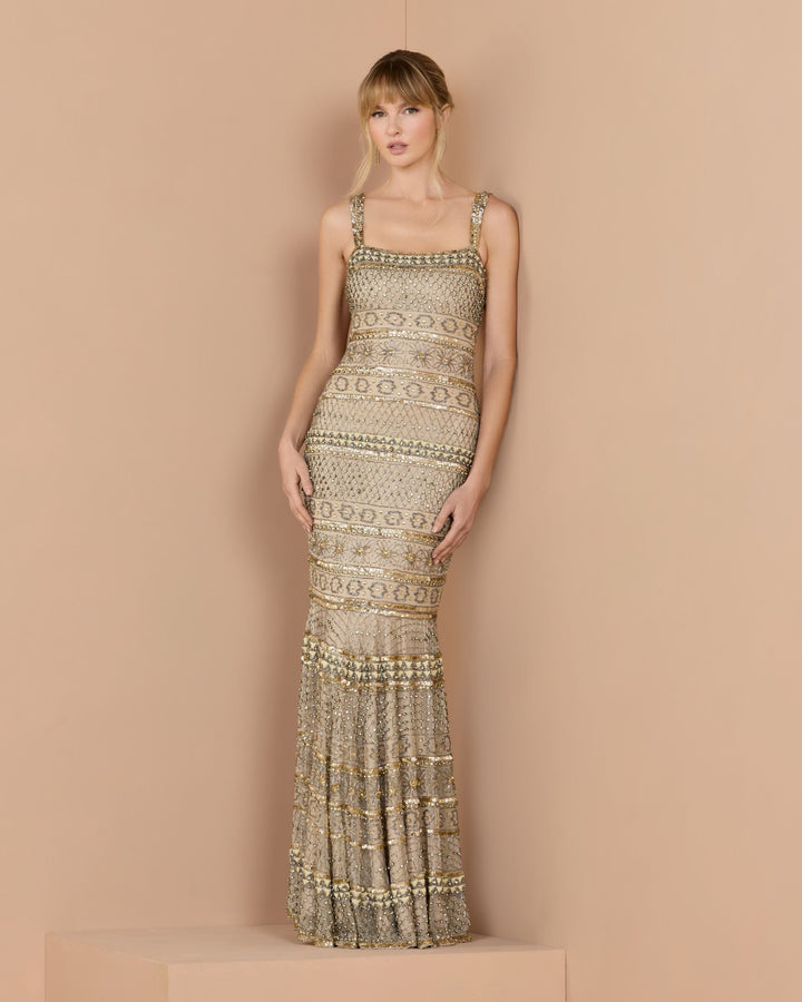 Mac Duggal 10114 Sleeveless Square Neck Beaded Gown