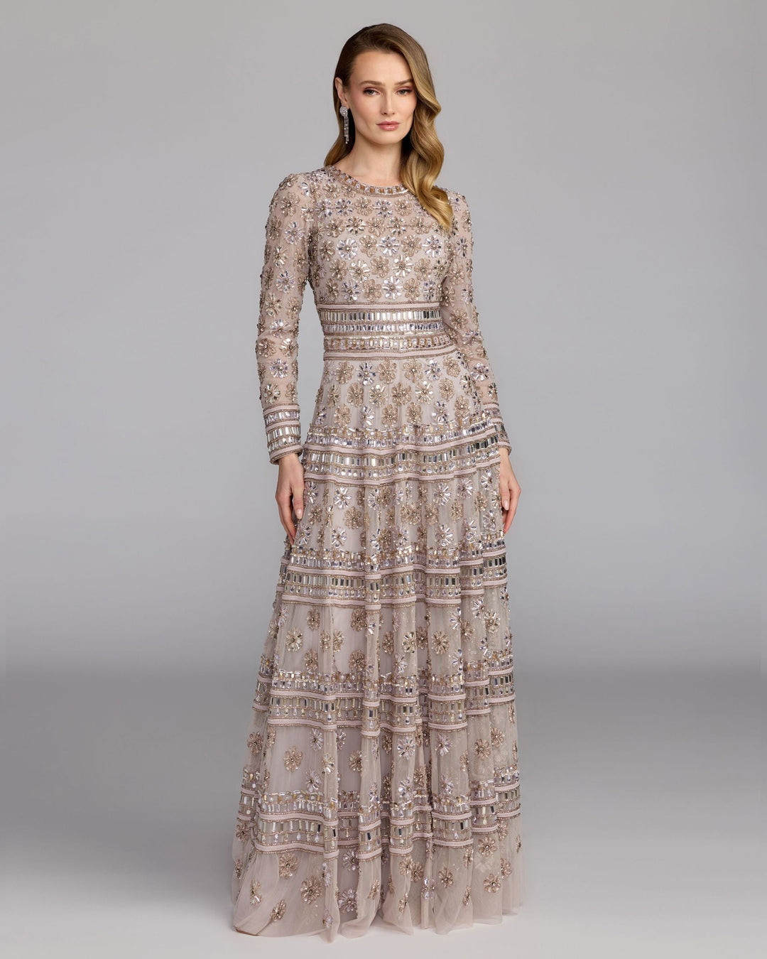 Mac Duggal 10174 Embellished Long Sleeve A-Line Gown