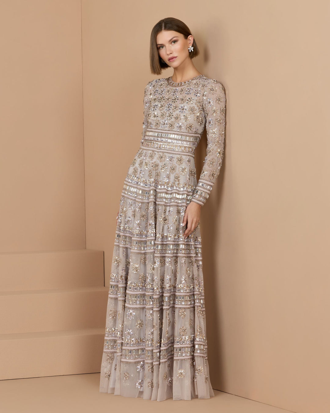 Mac Duggal 10174 Embellished Long Sleeve A-Line Gown