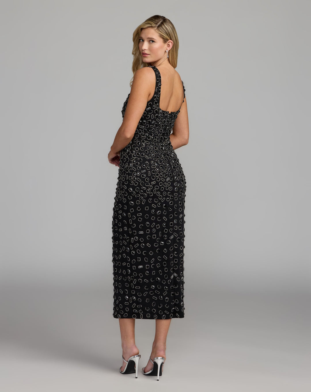 Mac Duggal 10193 Scoop Neck Beaded Scuba Midi Dress