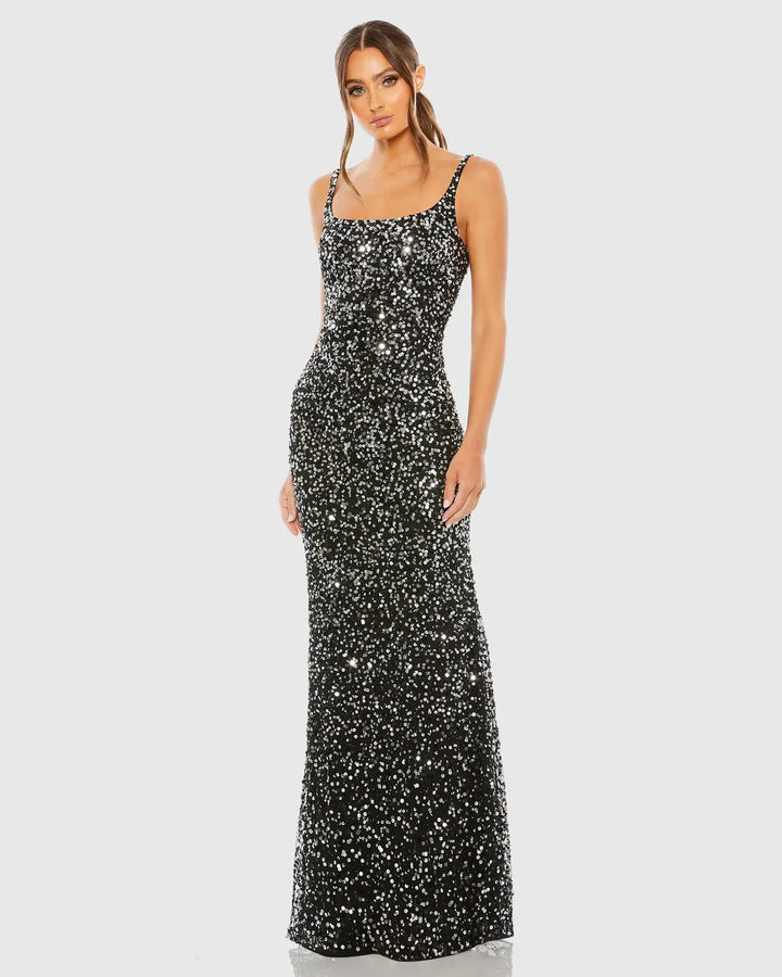 Mac Duggal 10705 Pink Sequined Low Back Slip Gown