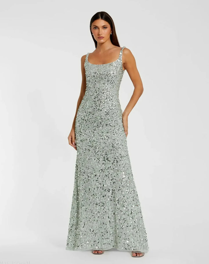 Mac Duggal 10705 Pink Sequined Low Back Slip Gown
