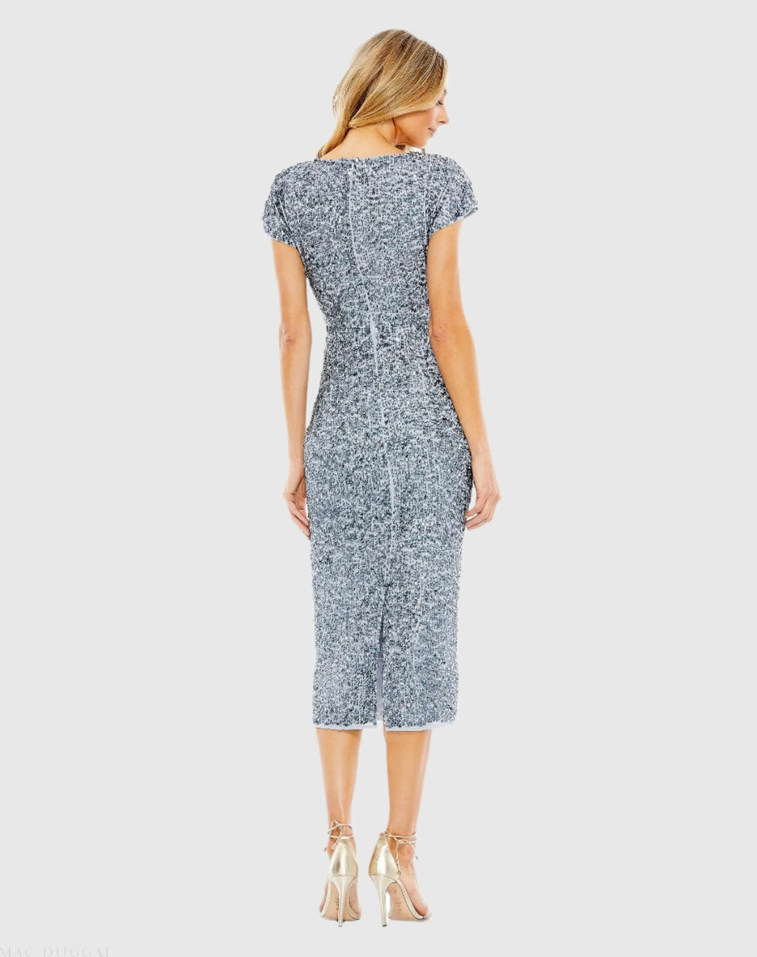Mac Duggal 10766 Sequined Cap Sleeve Wrap Over Cocktail Dress