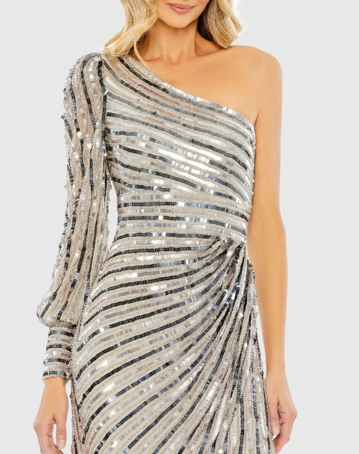 Mac Duggal 10793 Asymmetrical One Shoulder Sequin Gown
