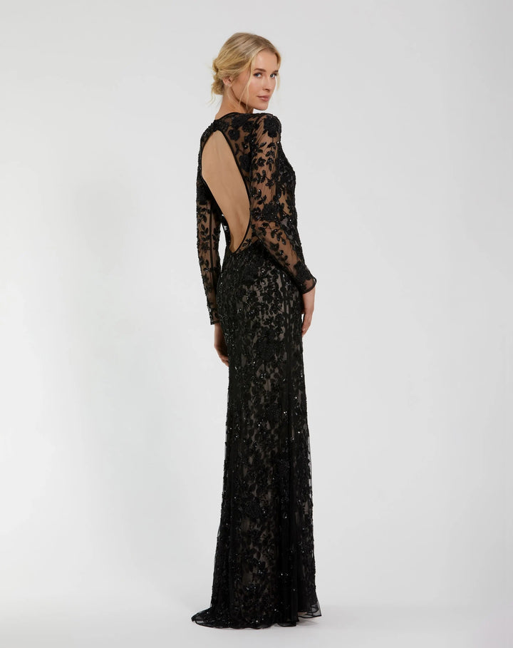 Mac Duggal 10821 Long Sleeve Floral Embellished Gown