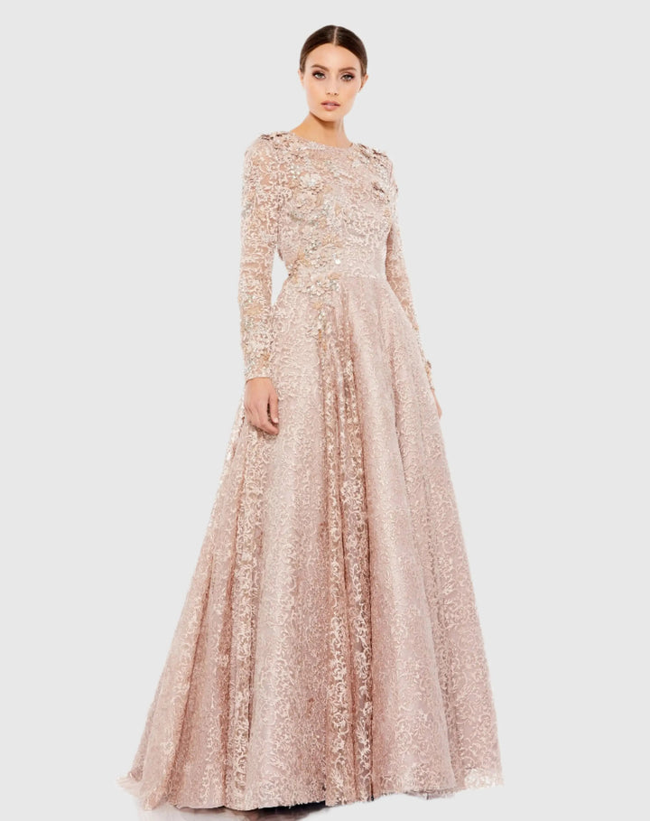 Mac Duggal 11121 Embellished Illusion Long Sleeve A Line Gown