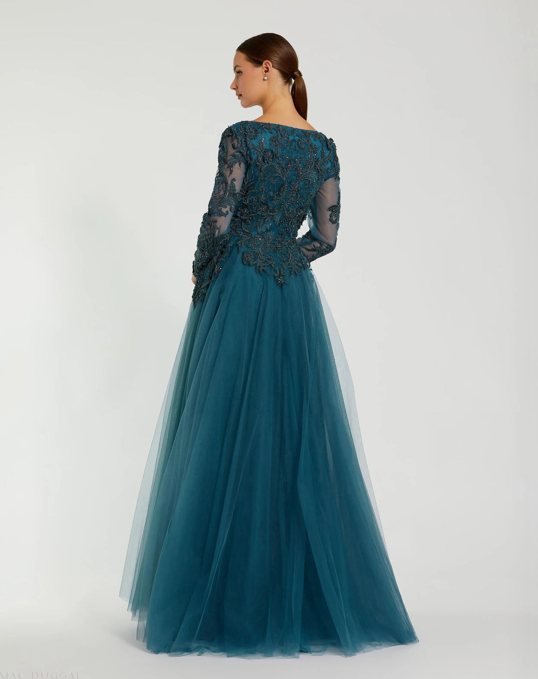 Mac Duggal 11236 Long Sleeve Embellished Tulle Gown