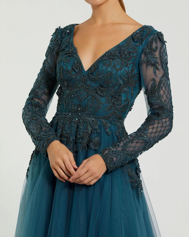 Mac Duggal 11236 Long Sleeve Embellished Tulle Gown