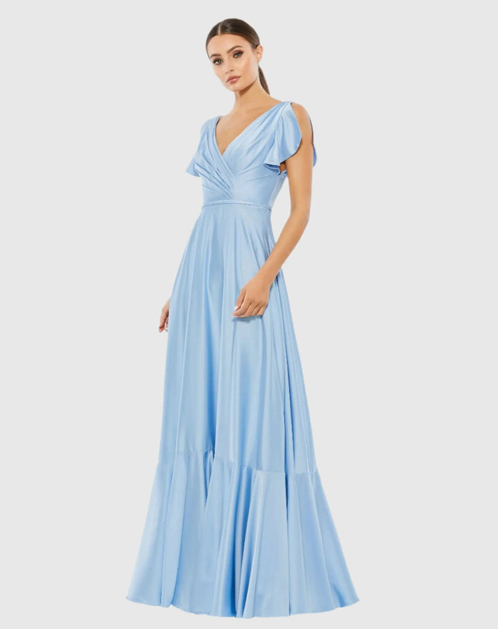 Mac Duggal 11256 Flounce Sleeve Satin Gown