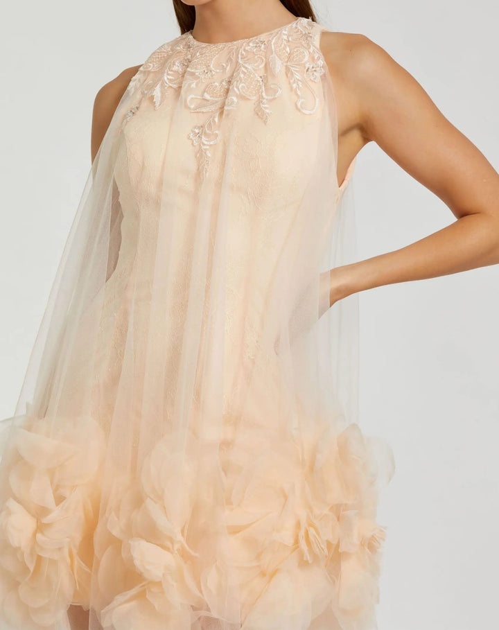 Mac Duggal 11294 Halter Neck Flowy Petal A Line Mini Dress