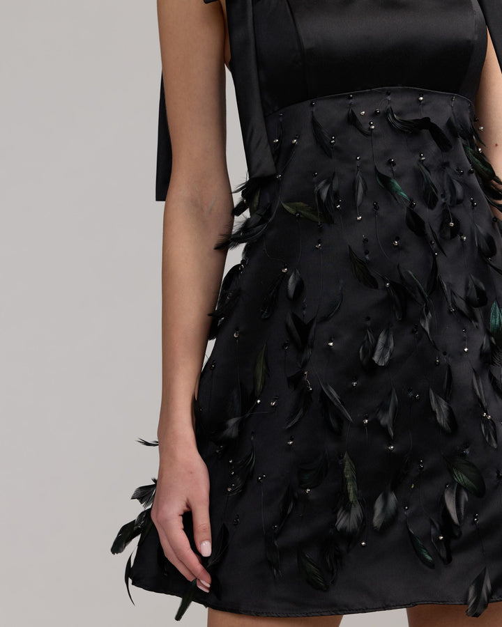 Mac Duggal 11628 Feather Embellished Bow Strap Mini Dress