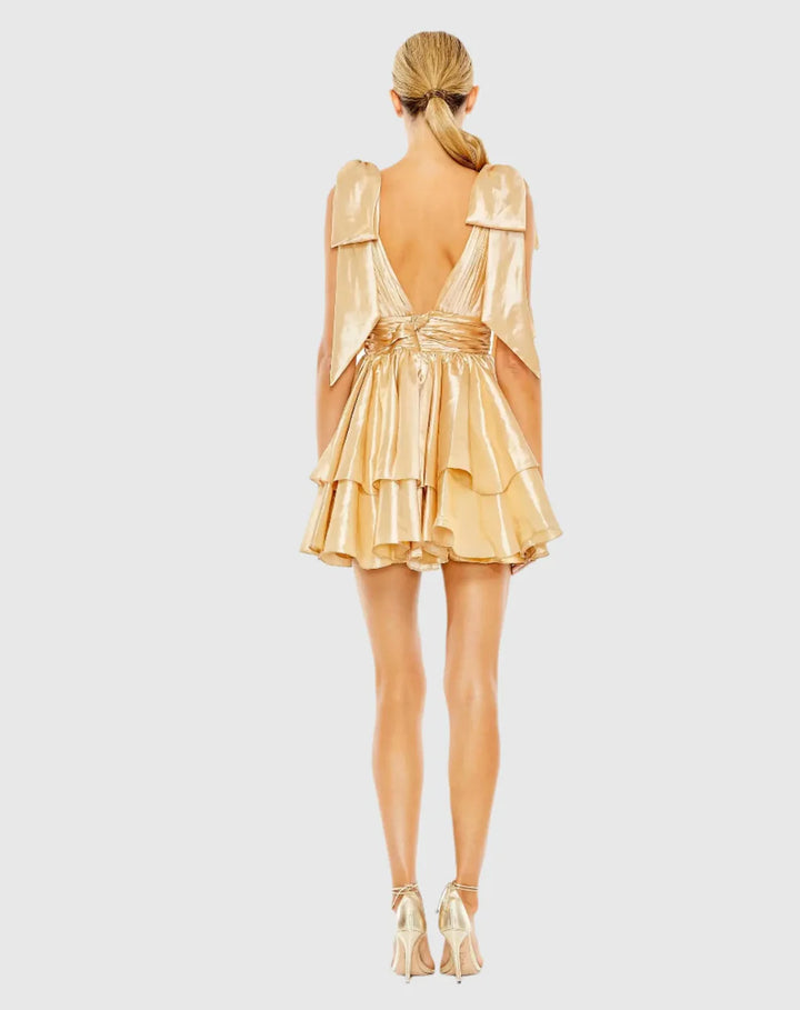 Mac Duggal 11657 Oversized Bow Deep V Ruffle Mini Dress