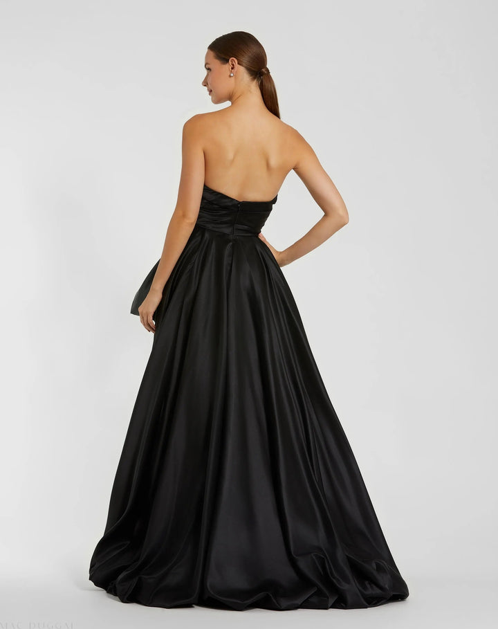 Mac Duggal 11685 Black Strapless Ruched High Low Gown