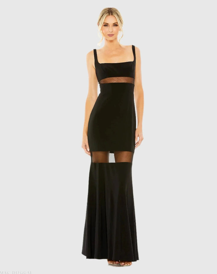 Mac Duggal 11698 Sheer Mesh Panel Detail Column Gown