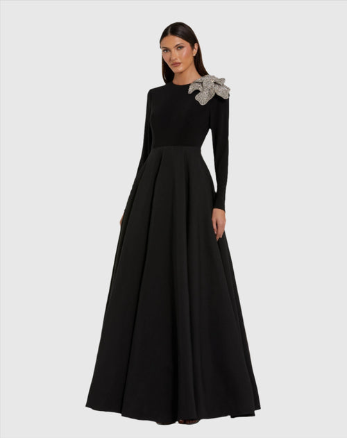 Mac Duggal 11832 Long Sleeve Taffeta 3D Flower Ball Gown