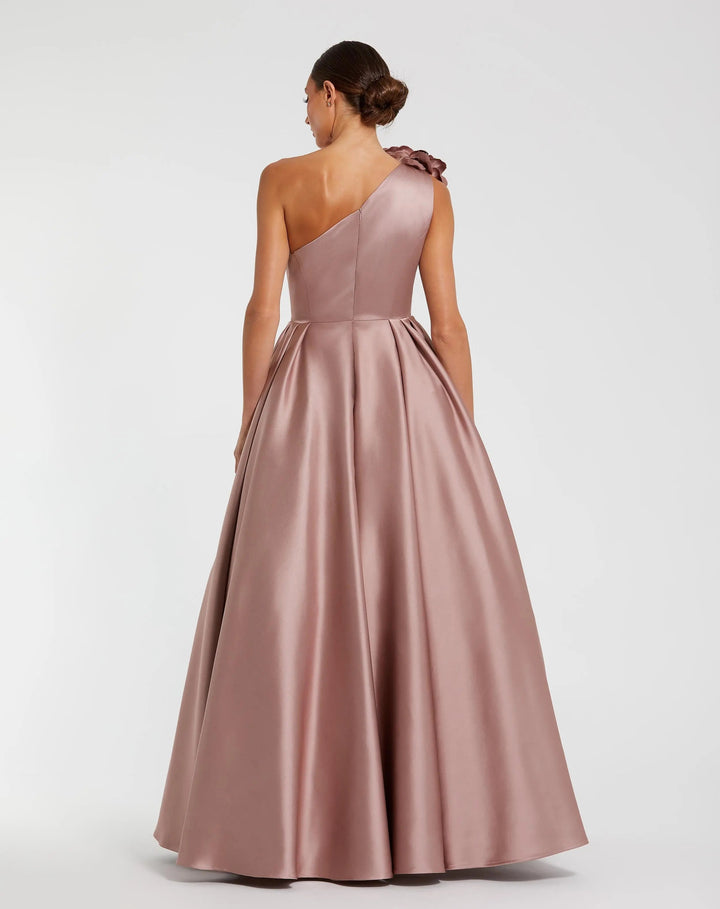 Mac Duggal 11874 One Shoulder Satin Ball Gown With 3D Flower