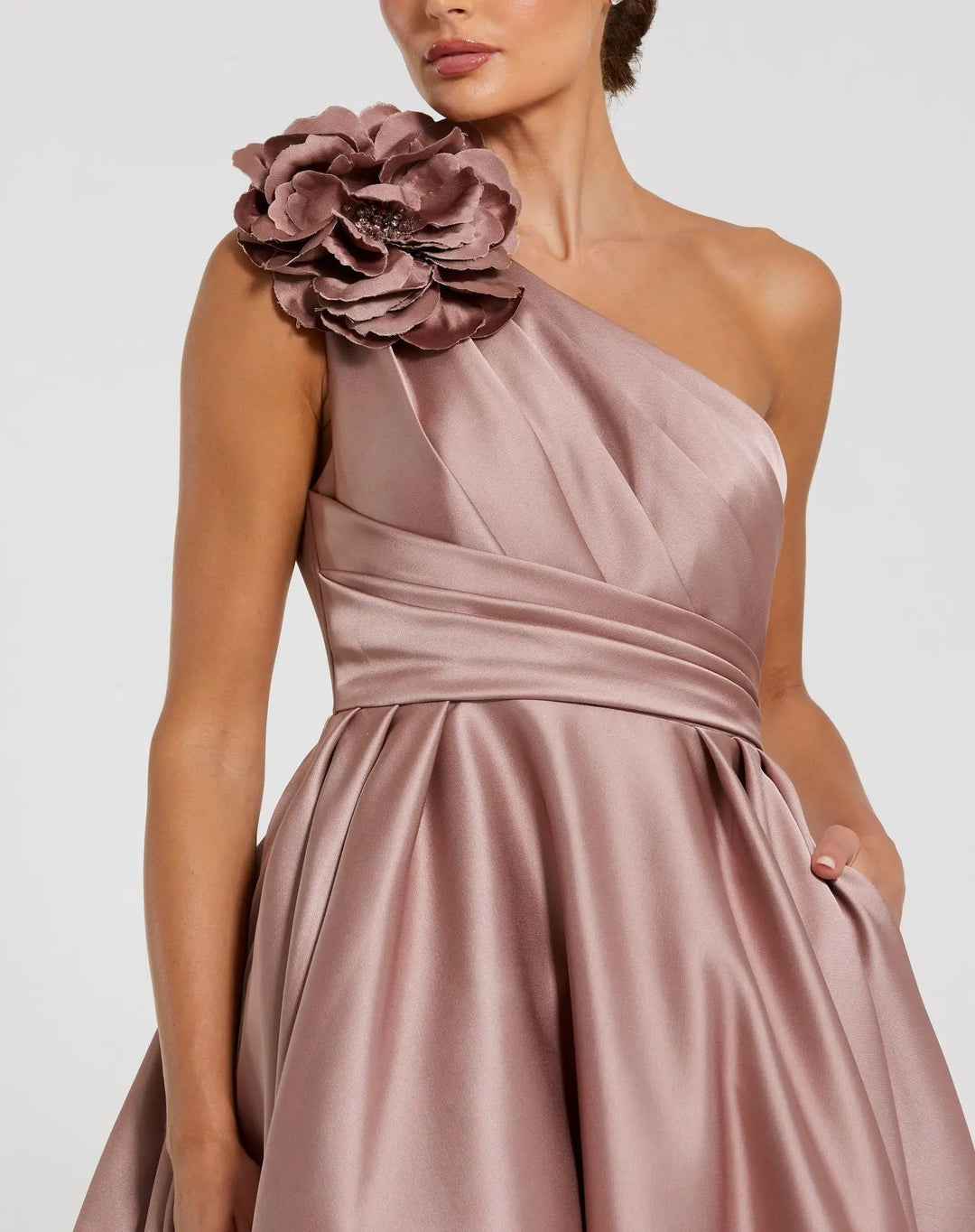 Mac Duggal 11874 One Shoulder Satin Ball Gown With 3D Flower