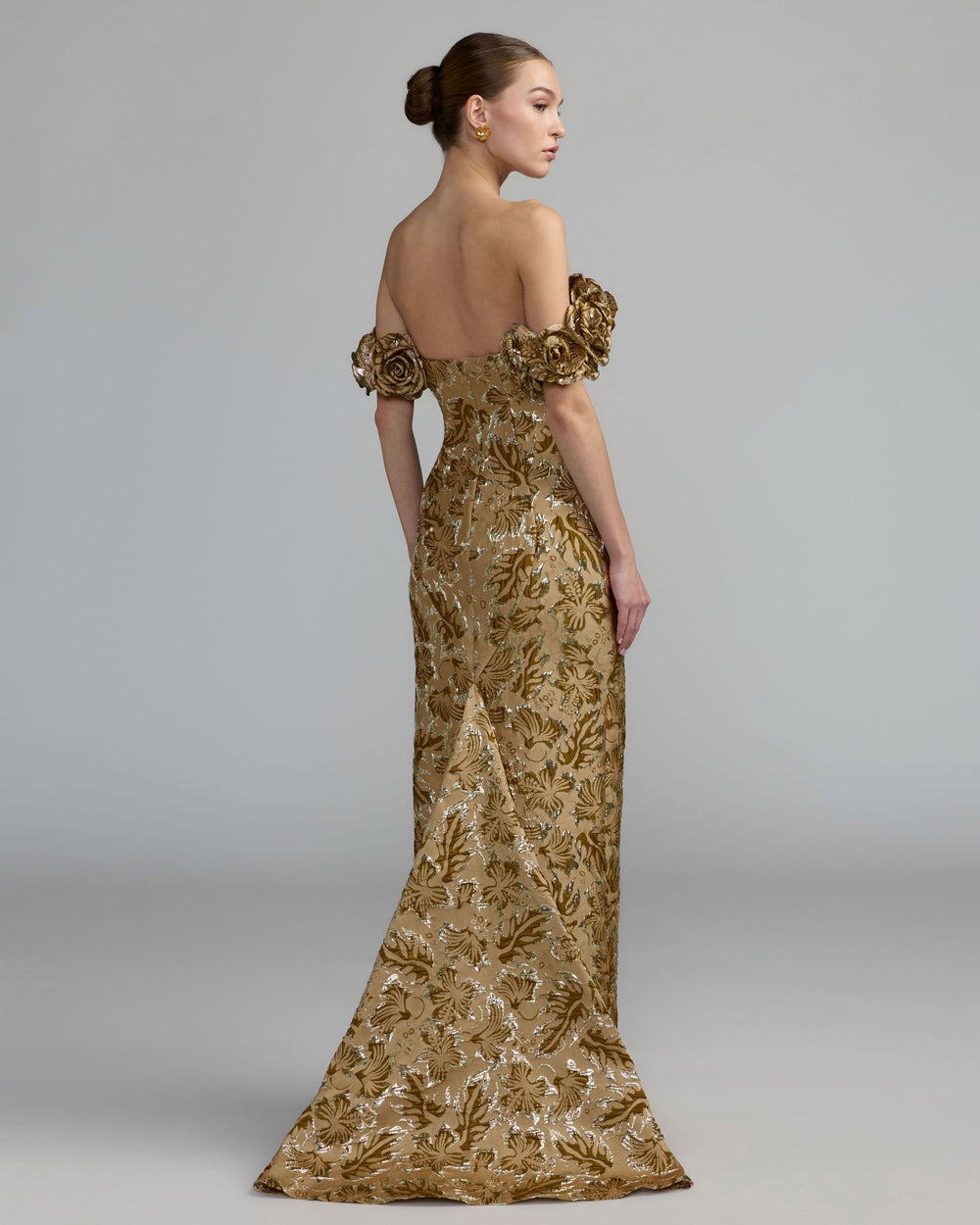 Mac Duggal 11875 Off The Shoulder Rosette Column Gown