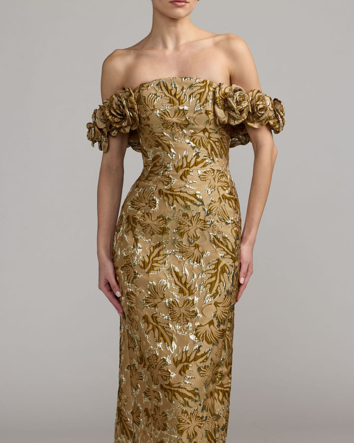 Mac Duggal 11875 Off The Shoulder Rosette Column Gown
