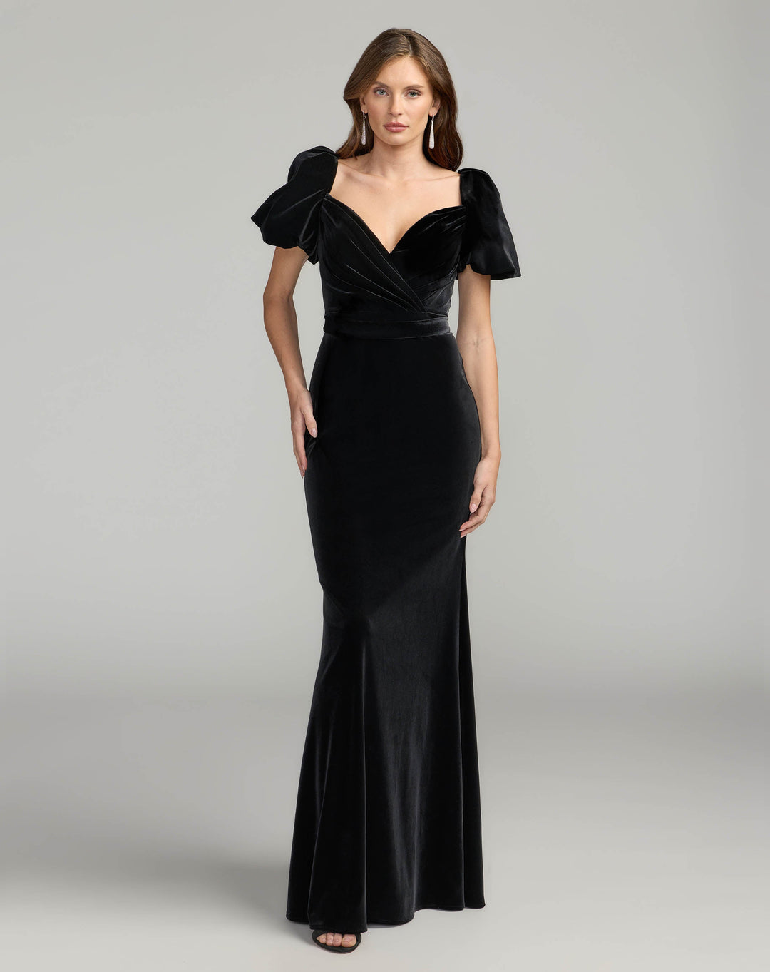 Mac Duggal 11876 Velvet Gown With Puff Sleeves
