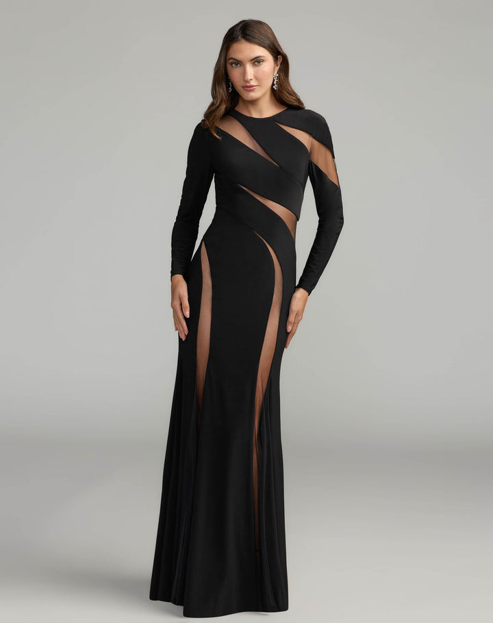 Mac Duggal 11935 Jersey Long Sleeve Illusion Cut Out Gown