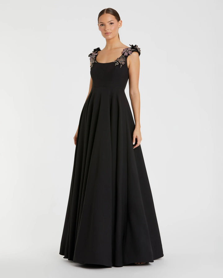Mac Duggal 11949 Crepe Sleeveless Ballgown With Rhinestone Flowers