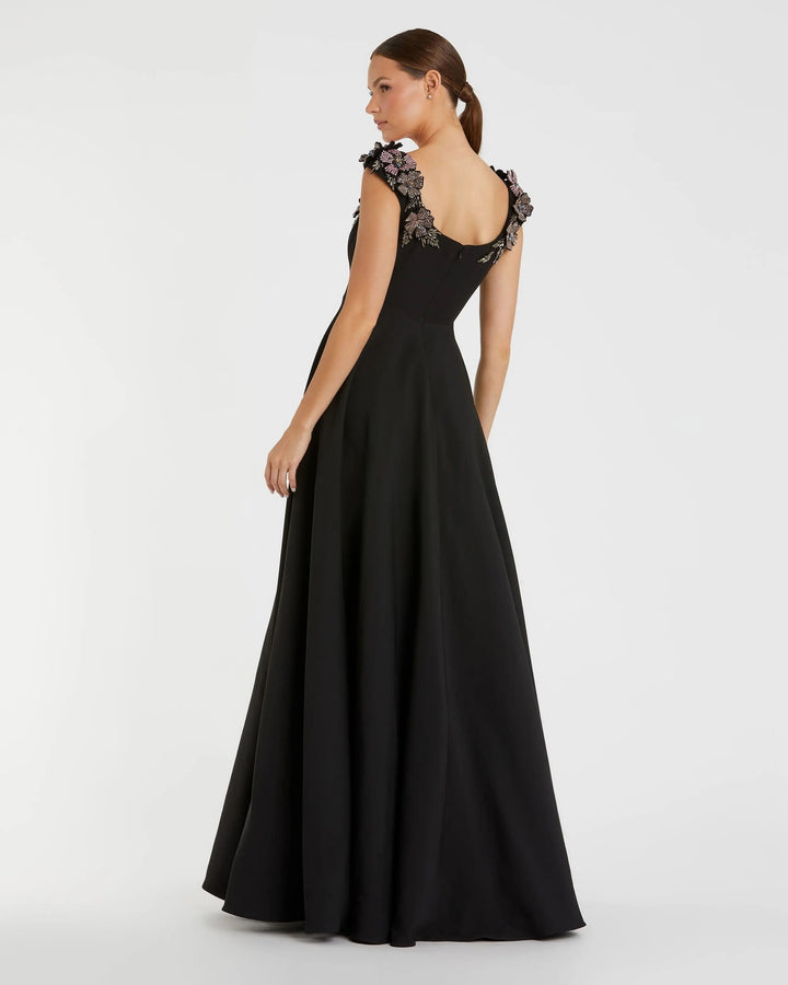 Mac Duggal 11949 Crepe Sleeveless Ballgown With Rhinestone Flowers