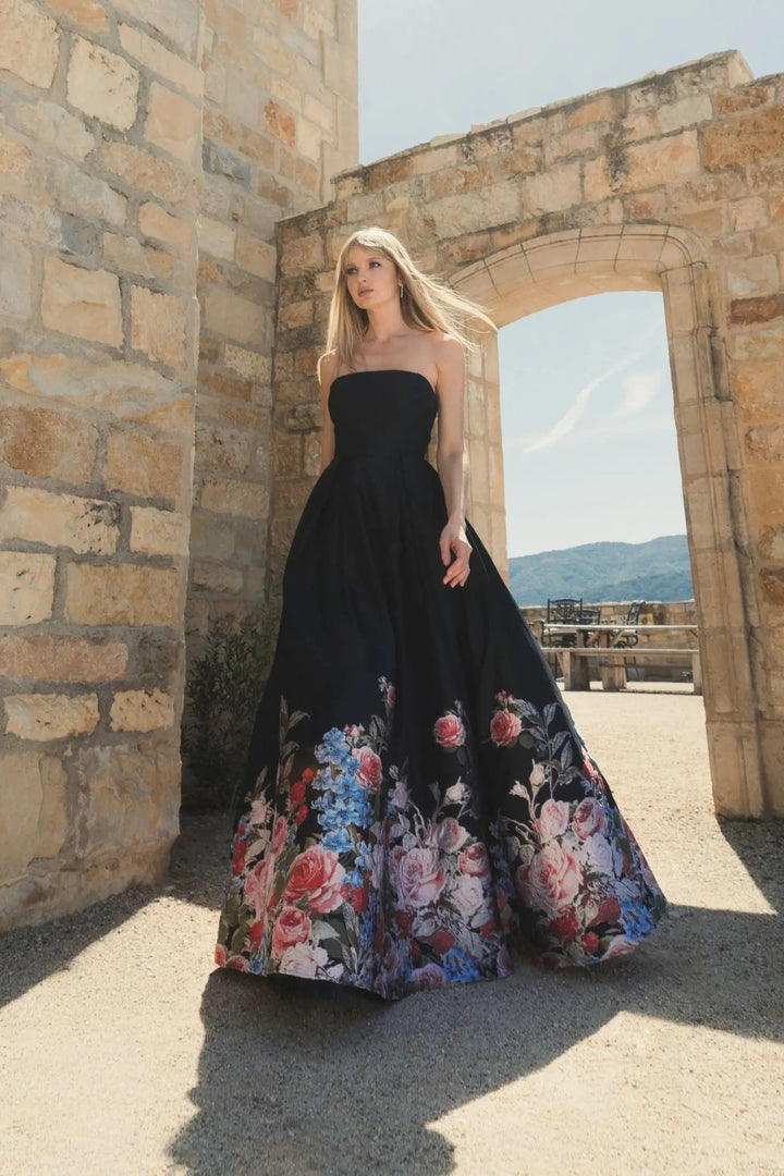 Mac Duggal 11970 Strapless Floral Brocade Ballgown
