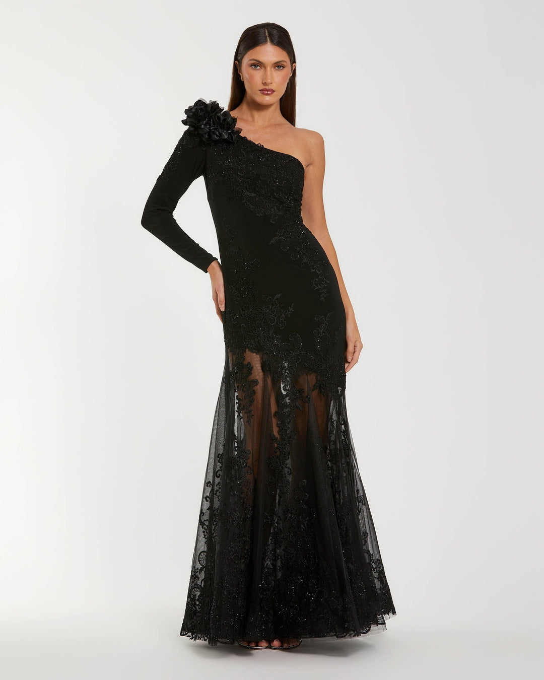 Mac Duggal 13209 3D Floral One Shoulder Mermaid Gown