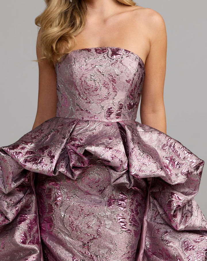 Mac Duggal 13359 Metallic Strapless Gown With Bubble Overskirt