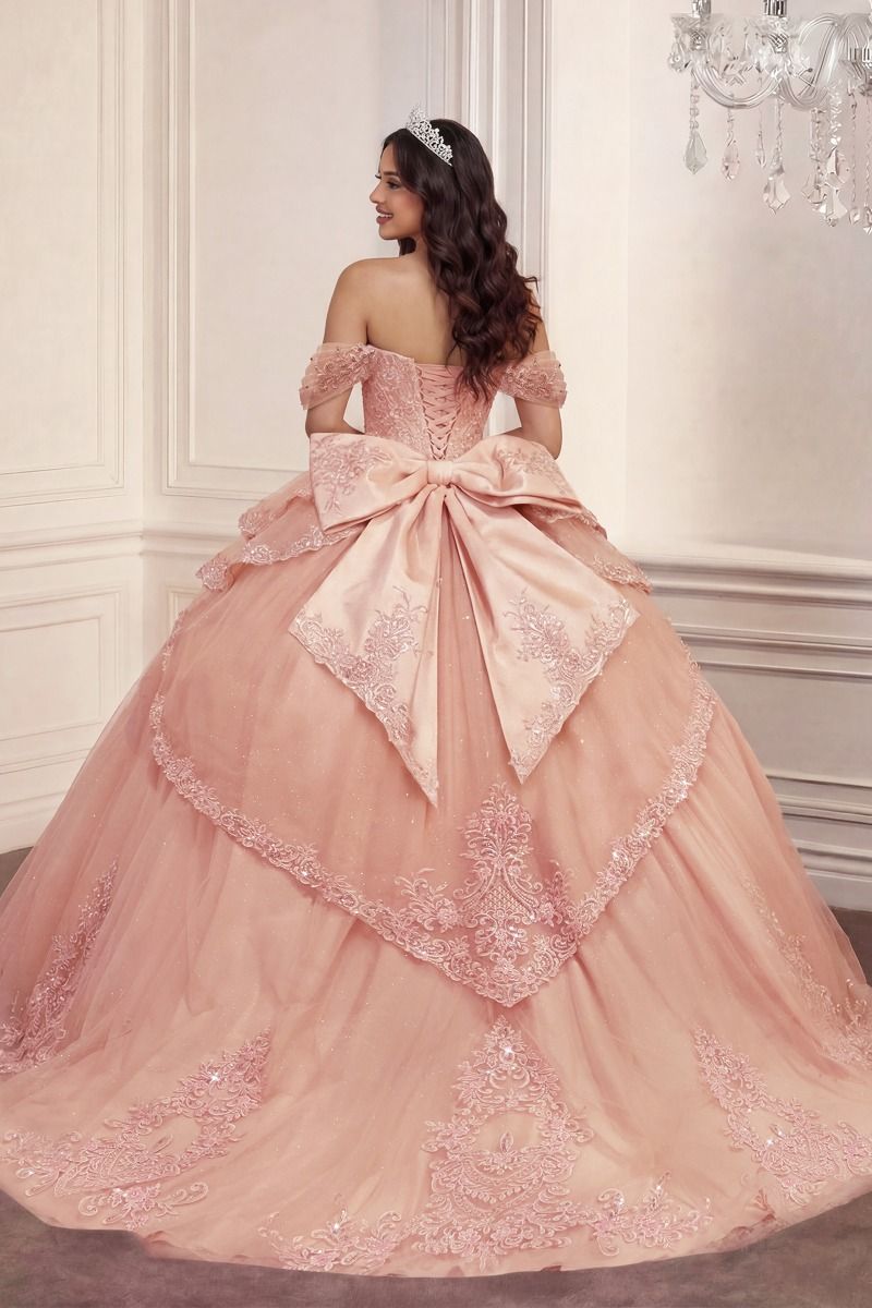 Ladivine 15729 quinceanera dress back view with satin bow