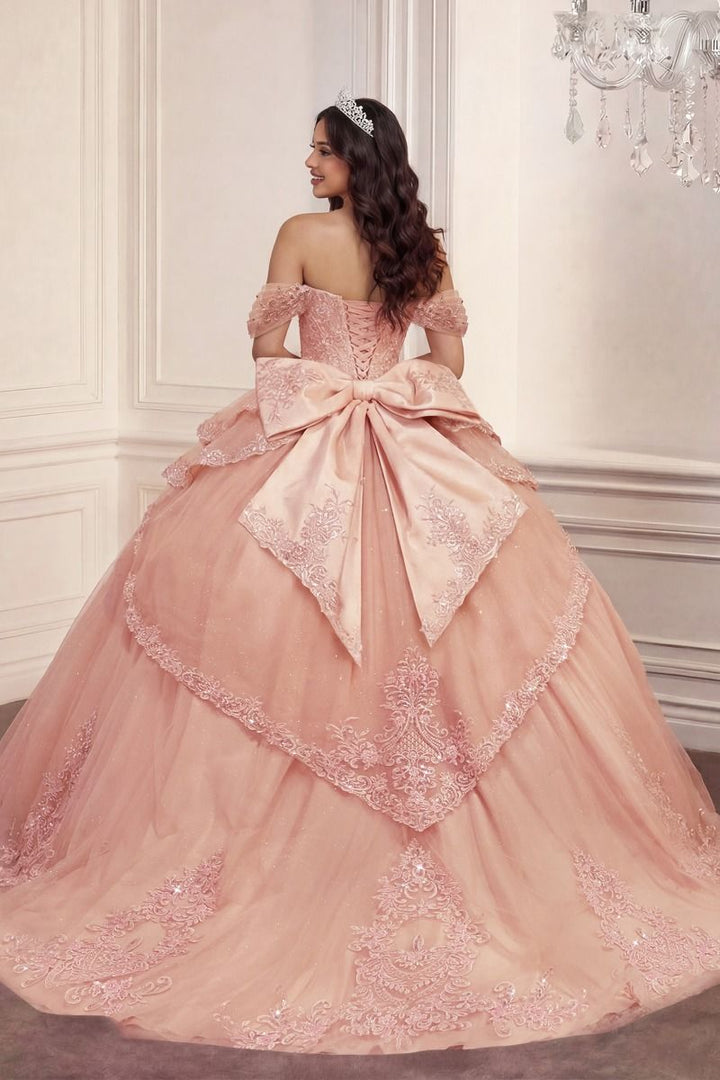 Ladivine 15729 quinceanera dress back view with satin bow