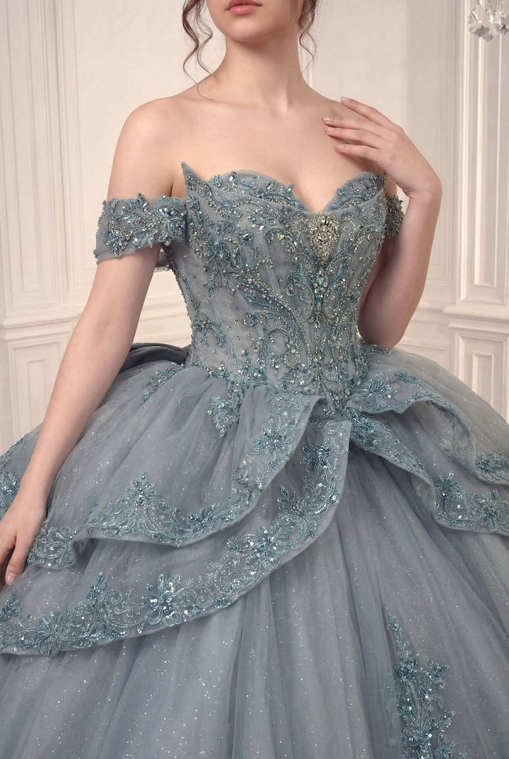 Ladivine 15729 off-shoulder bodice and overskirt panel detail