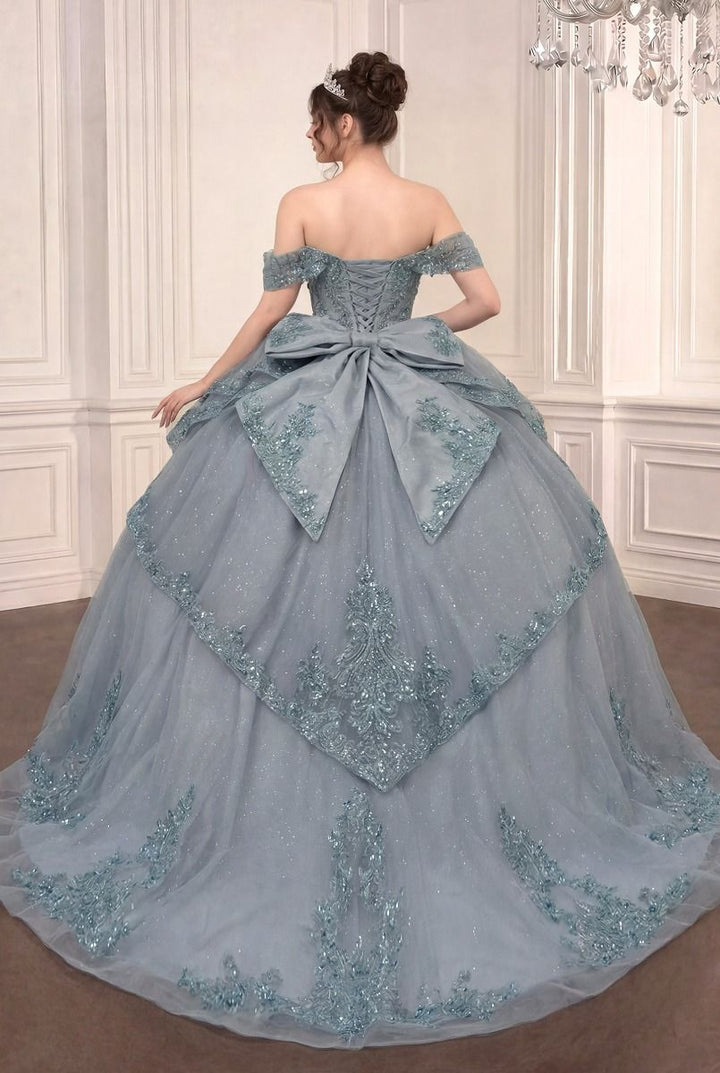 Ladivine 15729 ball gown alternate back view with bow
