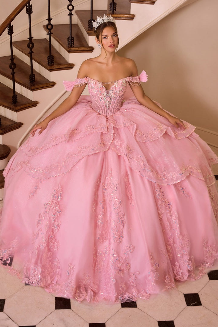 Ladivine 15747 off-shoulder quinceañera ball gown front view