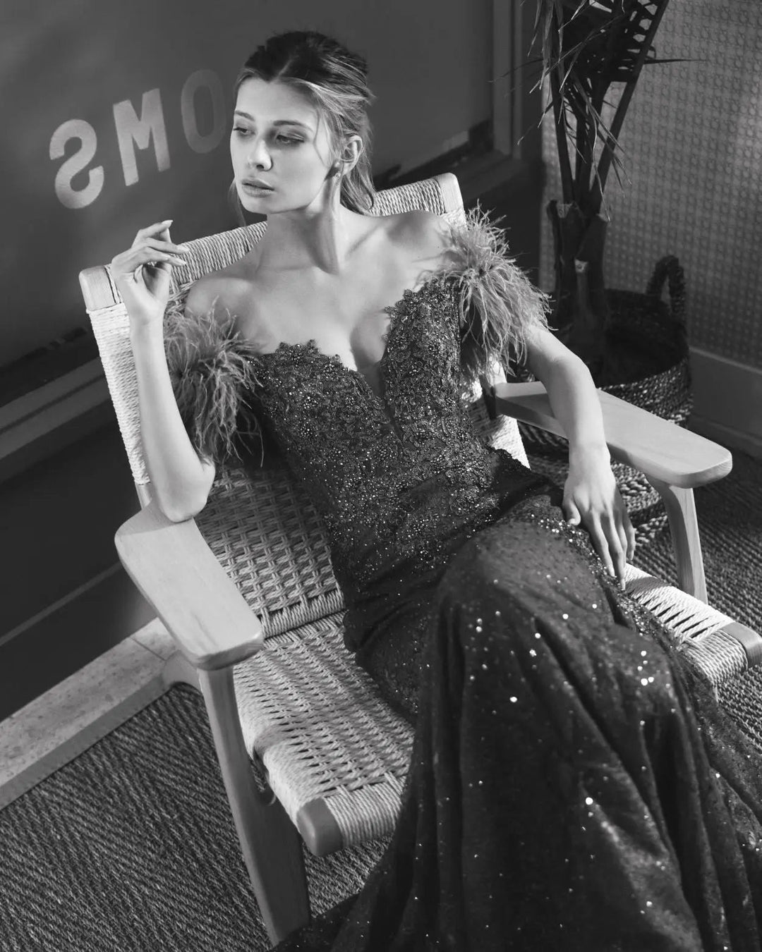 Mac Duggal 20246 Feathered Crystal Embellished Sleeveless Gown