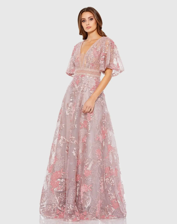 Mac Duggal 20262 Embroidered Flounce Sleeve A Line Gown