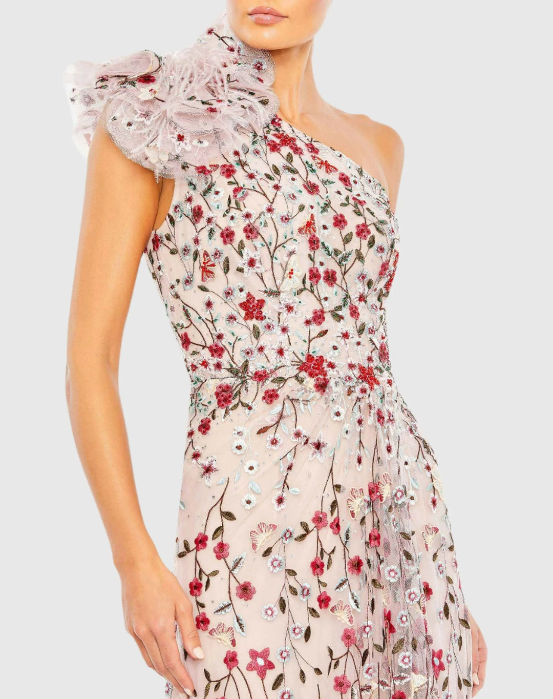 Mac Duggal 20331 Embellished One Shoulder A Line Floral Gown
